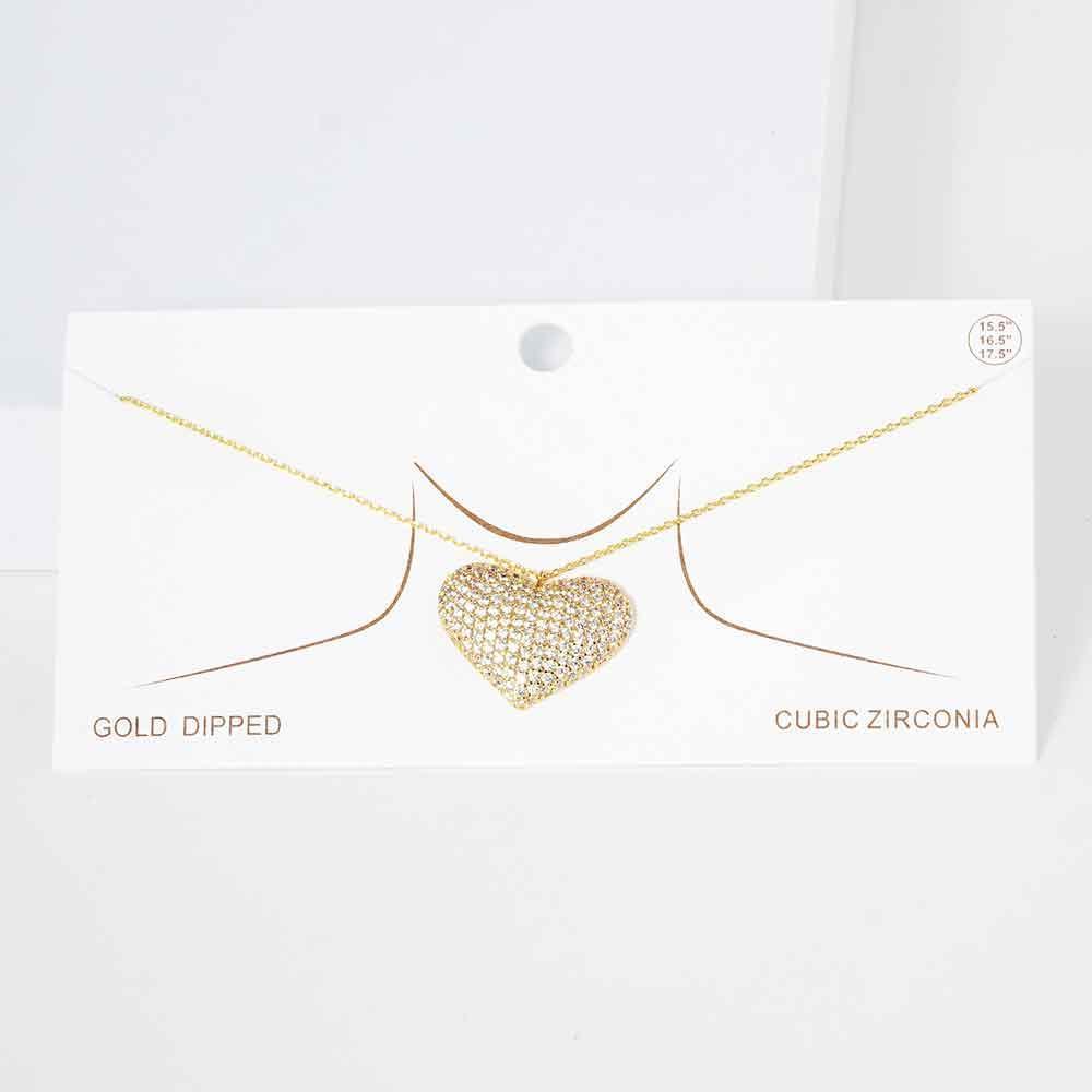 Gold Gold Dipped CZ Embellished Metal Heart Pendant Necklace - Jewelry Store by Erik Rayo