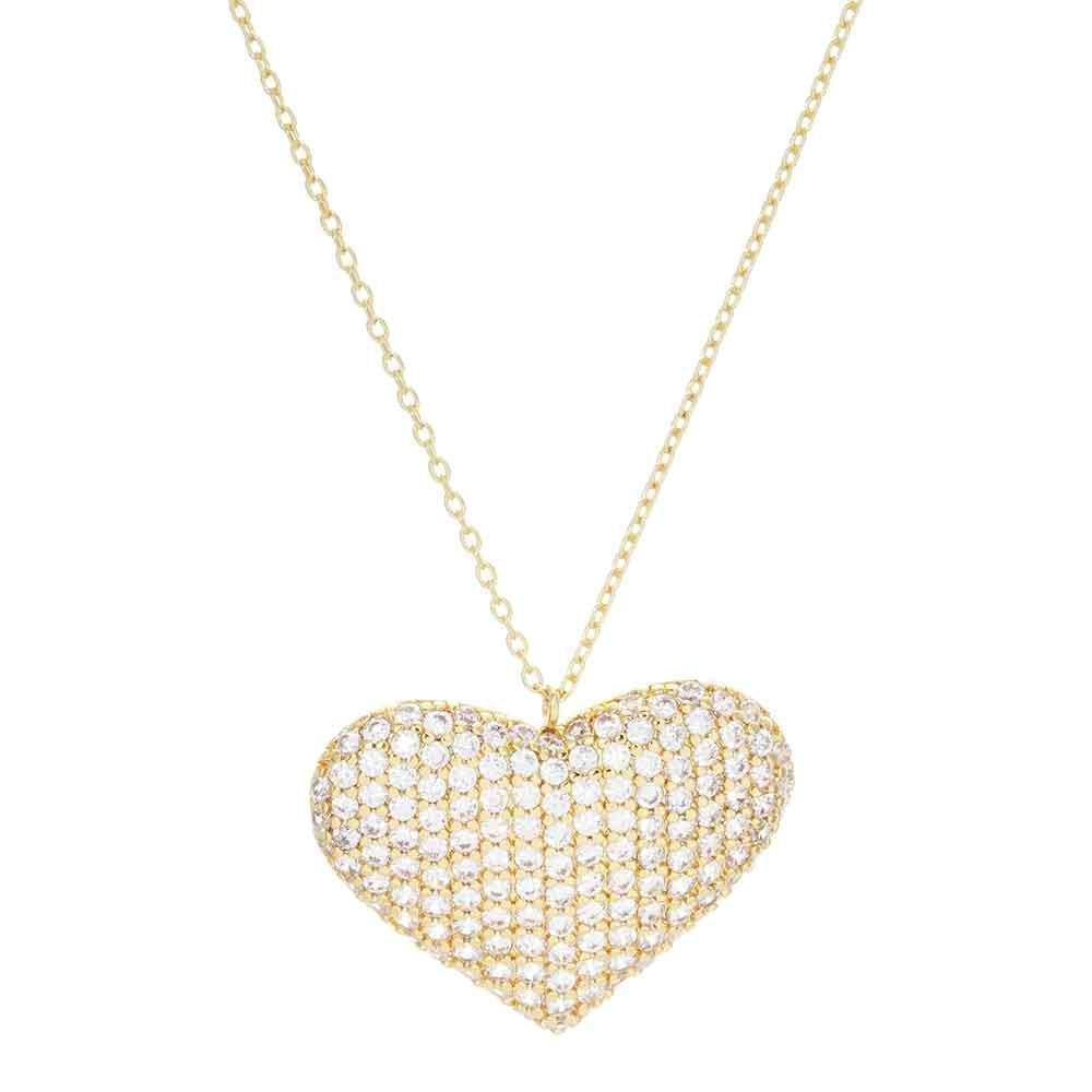 Gold Gold Dipped CZ Embellished Metal Heart Pendant Necklace - Jewelry Store by Erik Rayo