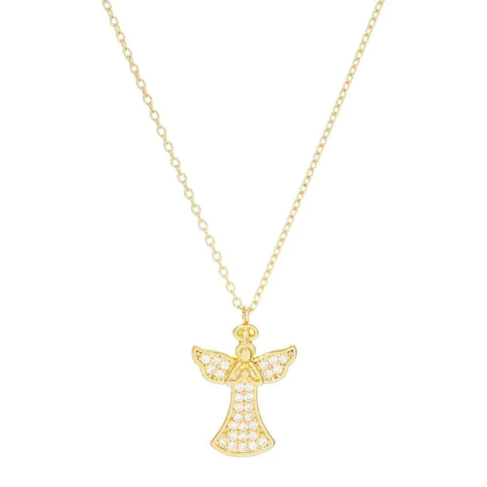 Gold Gold Dipped CZ Embellished Metal Angel Pendant Necklace - Jewelry Store by Erik Rayo