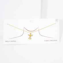 Load image into Gallery viewer, Gold Gold Dipped CZ Embellished Metal Angel Pendant Necklace
