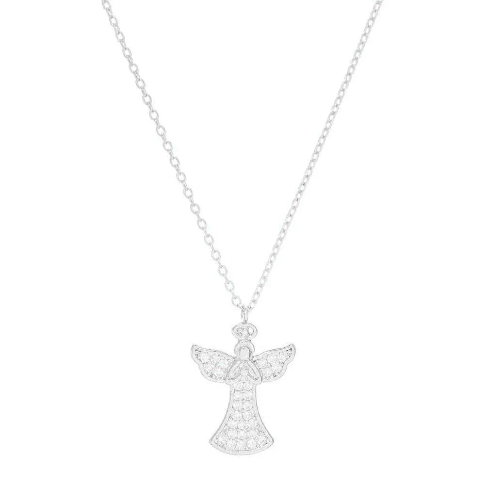 Gold White Gold Dipped CZ Embellished Metal Angel Pendant Necklace - Jewelry Store by Erik Rayo