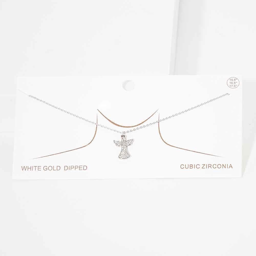 Gold White Gold Dipped CZ Embellished Metal Angel Pendant Necklace - Jewelry Store by Erik Rayo