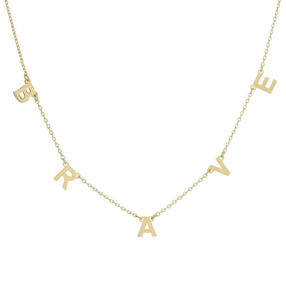 Gold BRAVE Gold Dipped Metal Message Pendant Station Necklace - Jewelry Store by Erik Rayo