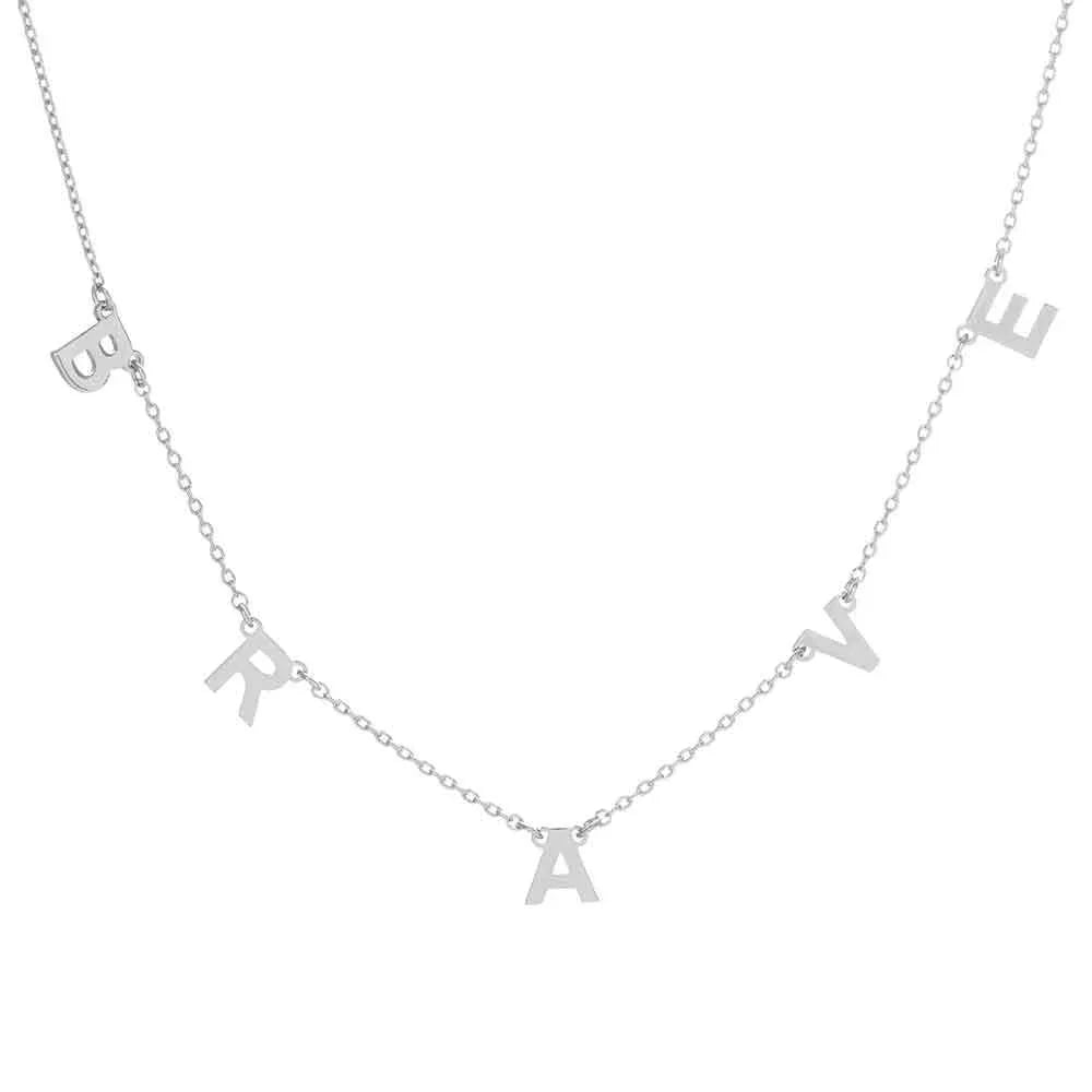 Gold BRAVE White Gold Dipped Metal Message Pendant Station Necklace - Jewelry Store by Erik Rayo