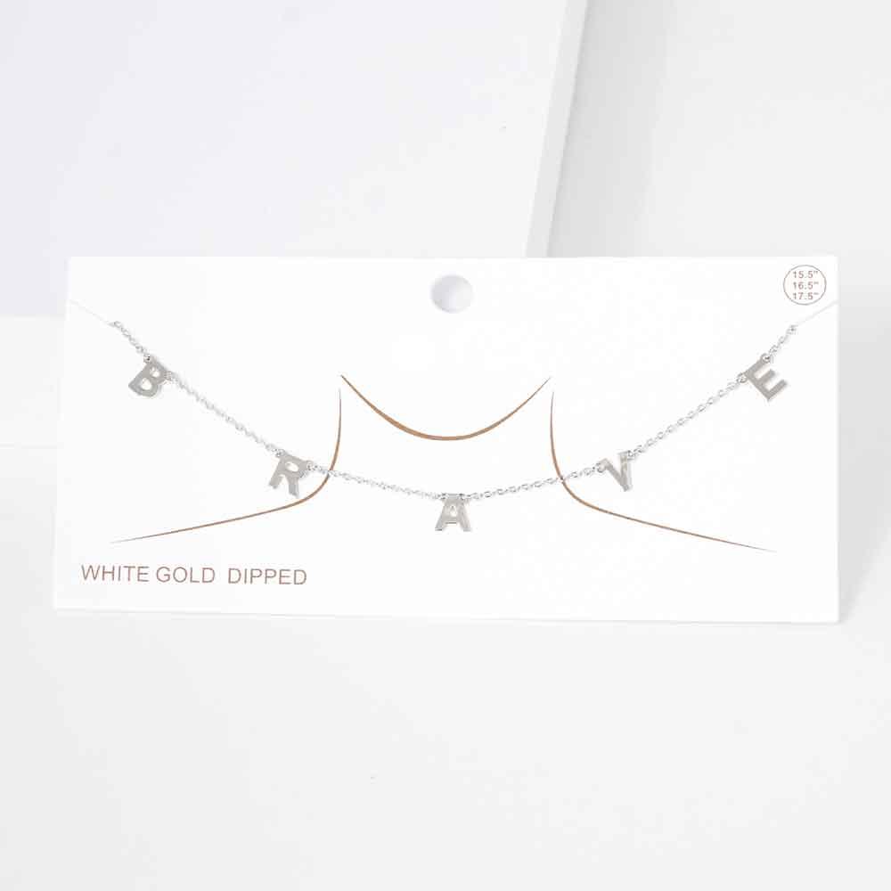 Gold BRAVE White Gold Dipped Metal Message Pendant Station Necklace