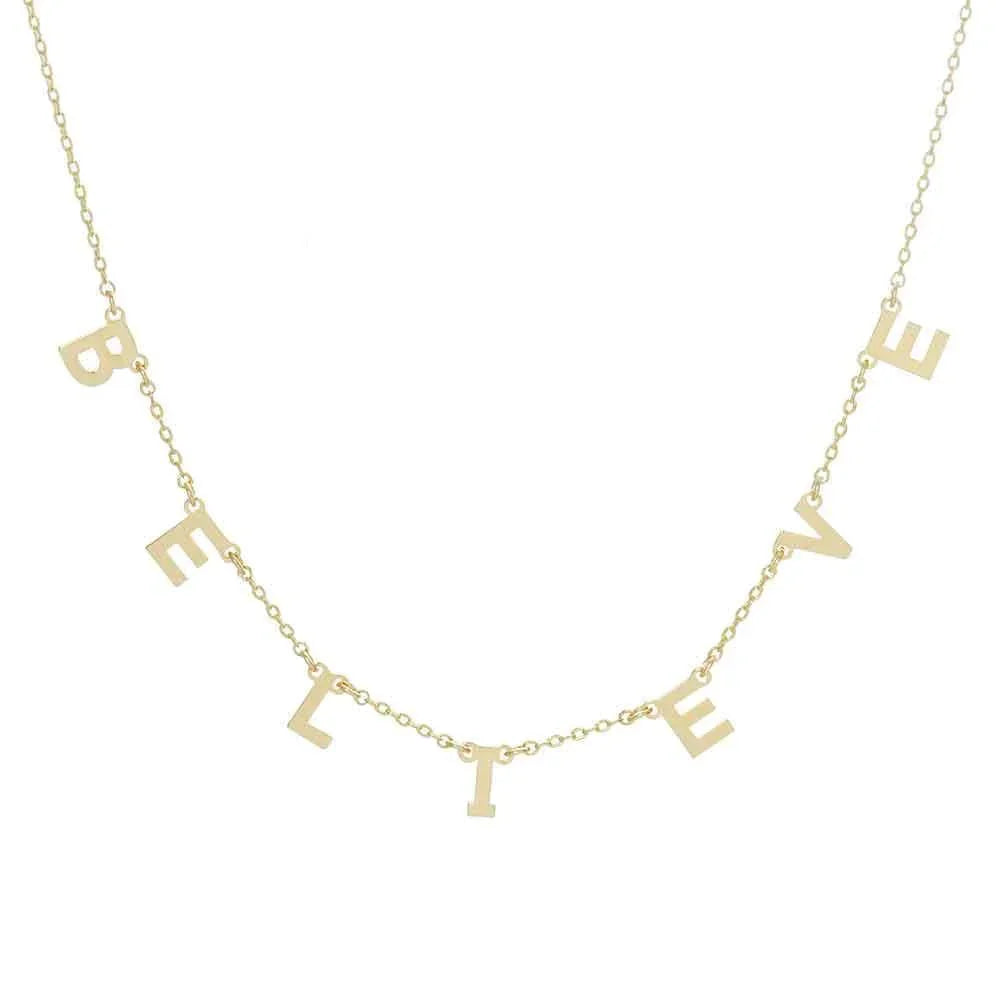 Gold BELIEVE Gold Dipped Metal Message Pendant Station Necklace - Jewelry Store by Erik Rayo