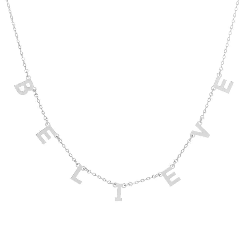 Gold BELIEVE White Gold Dipped Metal Message Pendant Station Necklace - Jewelry Store by Erik Rayo