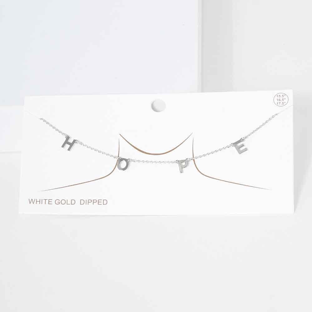 Gold HOPE White Gold Dipped Metal Message Pendant Station Necklace - Jewelry Store by Erik Rayo