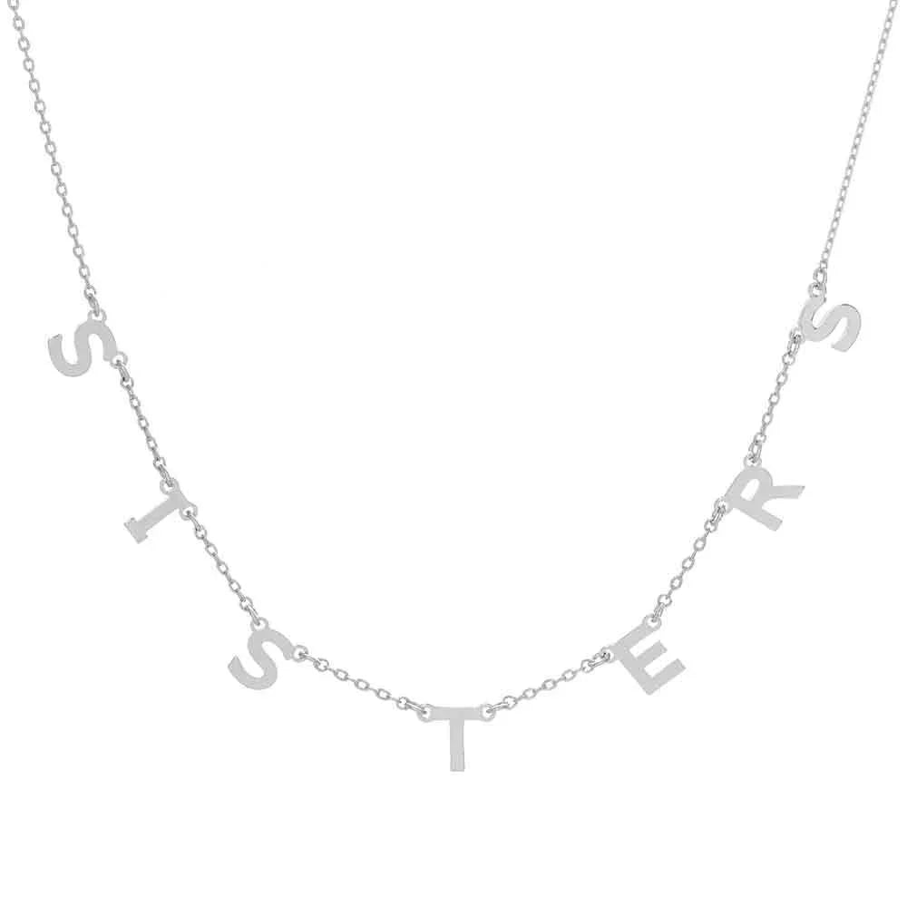 Gold SISTERS White Gold Dipped Metal Message Pendant Station Necklace - Jewelry Store by Erik Rayo