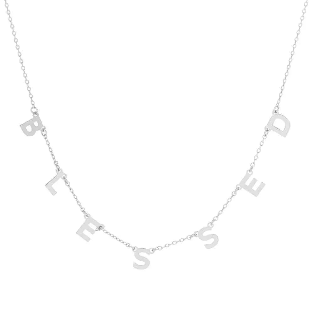 Gold BLESSED White Gold Dipped Metal Message Pendant Station Necklace - Jewelry Store by Erik Rayo