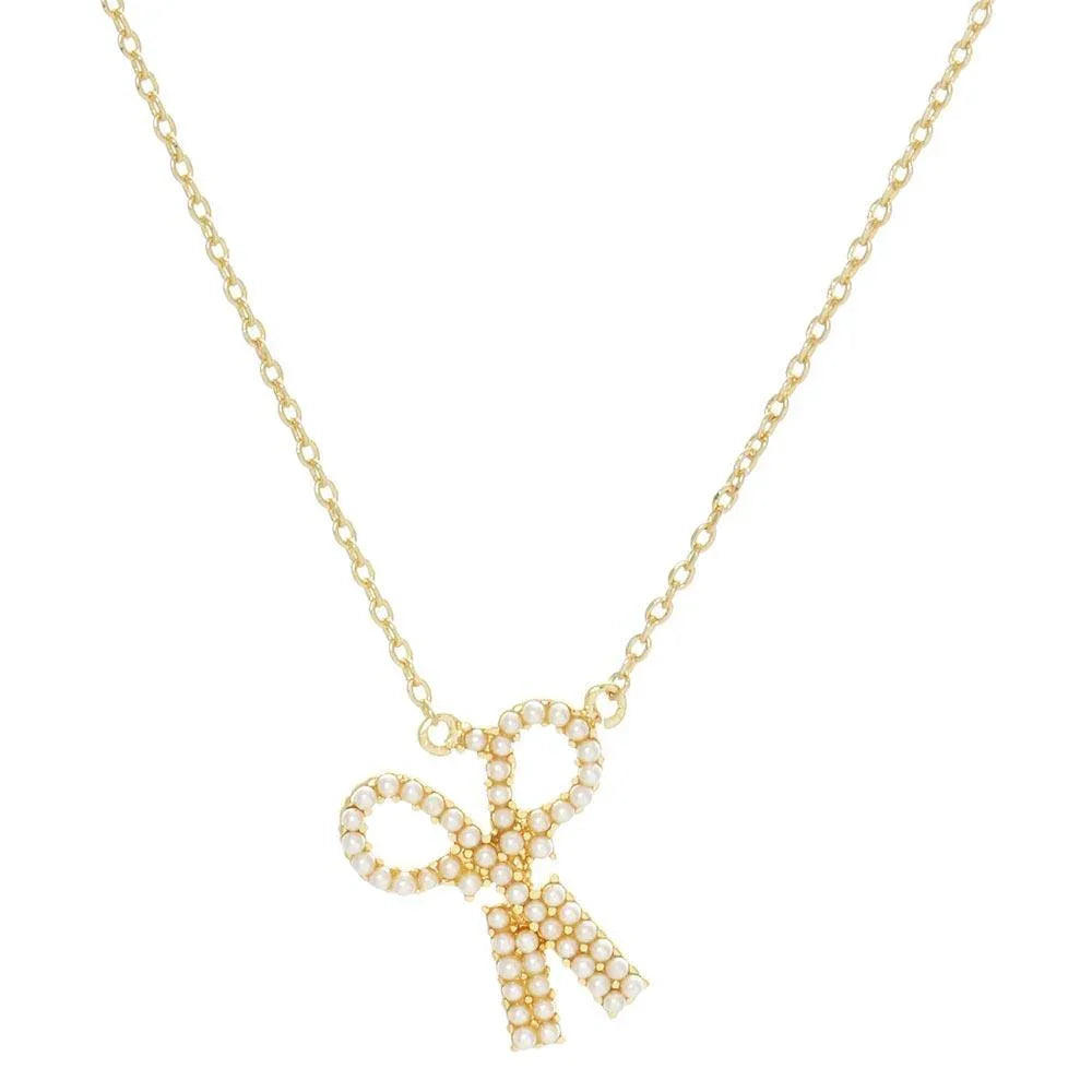 Gold Gold Dipped Pearl Embellished Metal Scissors Pendant Necklace - Jewelry Store by Erik Rayo