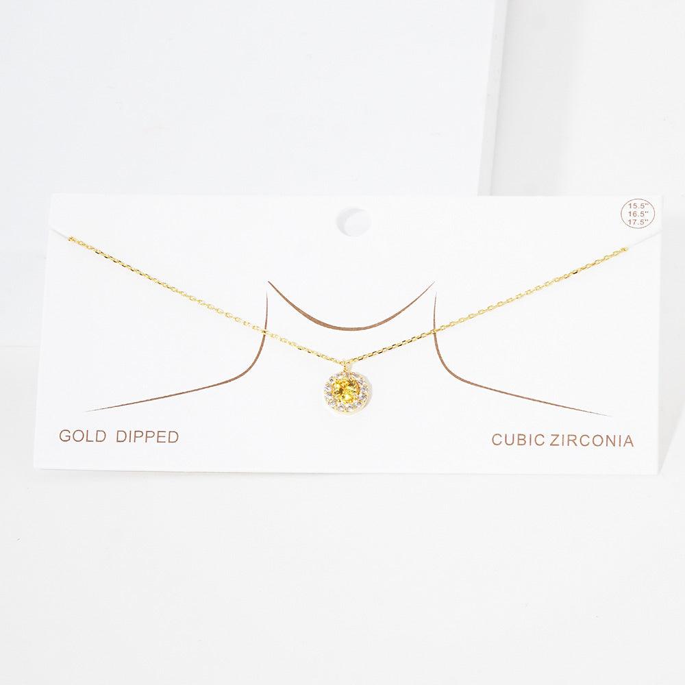 Yellow Gold Dipped CZ Round Pendant Necklace - Jewelry Store by Erik Rayo