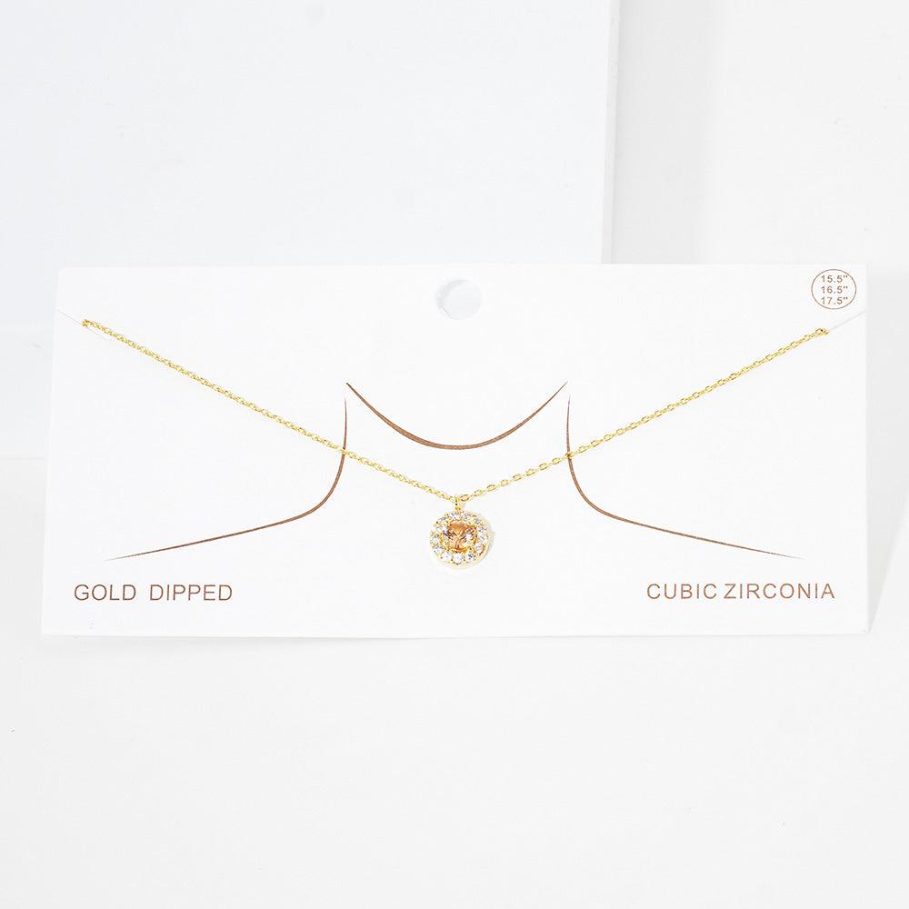 Gold Gold Dipped CZ Round Pendant Necklace - Jewelry Store by Erik Rayo