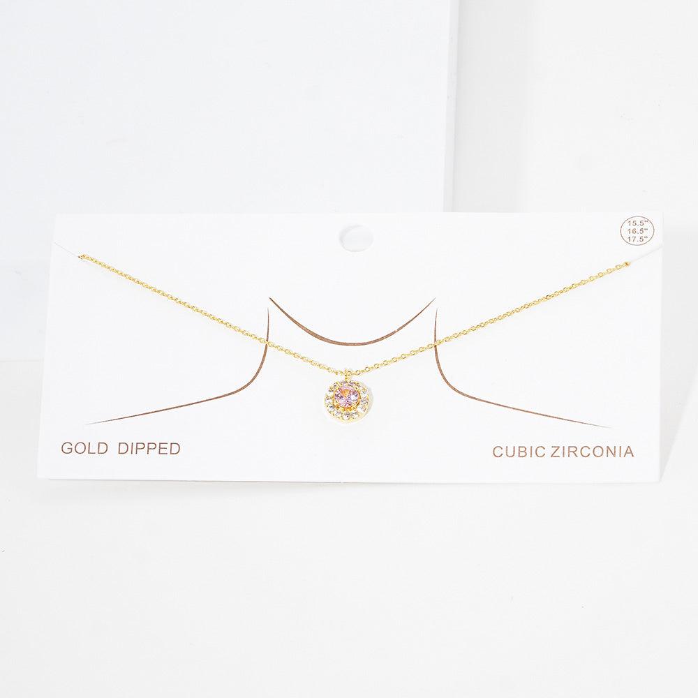 Pink Gold Dipped CZ Round Pendant Necklace - Jewelry Store by Erik Rayo