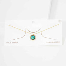 Load image into Gallery viewer, Green Gold Dipped CZ Trimmed Glittered Square Pendant Necklace
