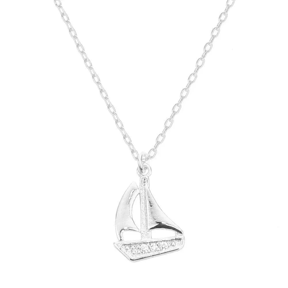Gold White Gold Dipped CZ Embellished Sailboat Pendant Necklace - Jewelry Store by Erik Rayo