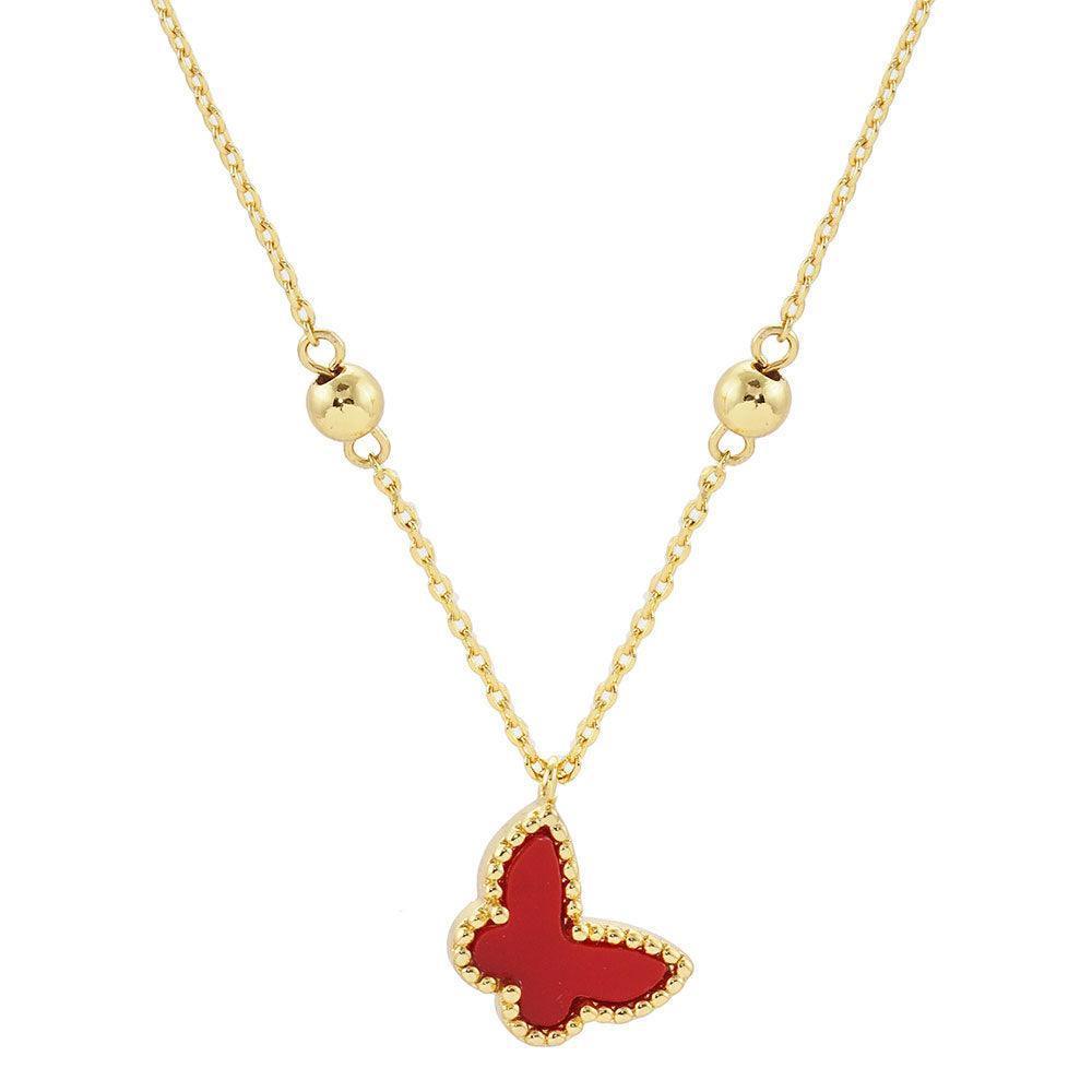 Red Gold Dipped Enamel Butterfly Pendant Necklace - Jewelry Store by Erik Rayo