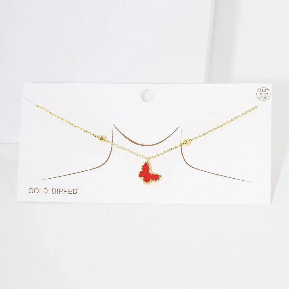 Red Gold Dipped Enamel Butterfly Pendant Necklace - Jewelry Store by Erik Rayo