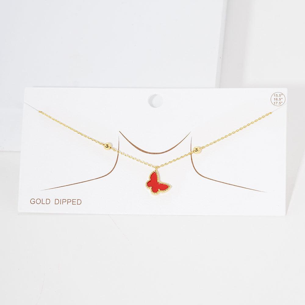 Red Gold Dipped Enamel Butterfly Pendant Necklace