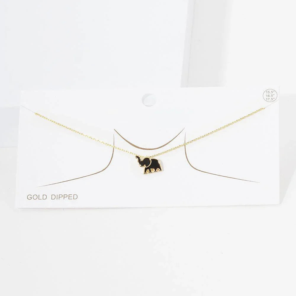Gold Gold Dipped Enamel Elephant Pendant Necklace - Jewelry Store by Erik Rayo