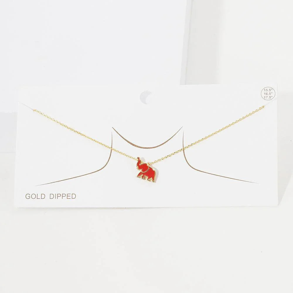 Red Gold Dipped Enamel Elephant Pendant Necklace - Jewelry Store by Erik Rayo