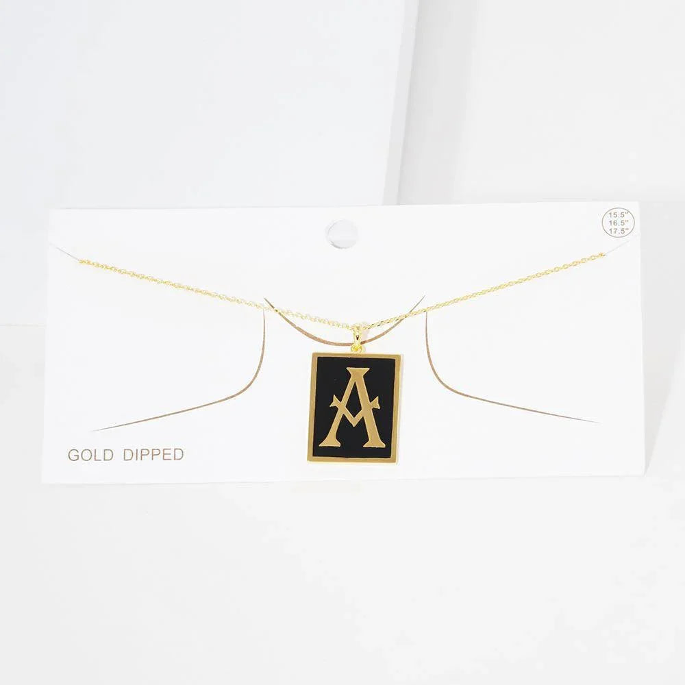 Letter A Gold Dipped Enamel Rectangle Monogram Pendant Necklace - Jewelry Store by Erik Rayo