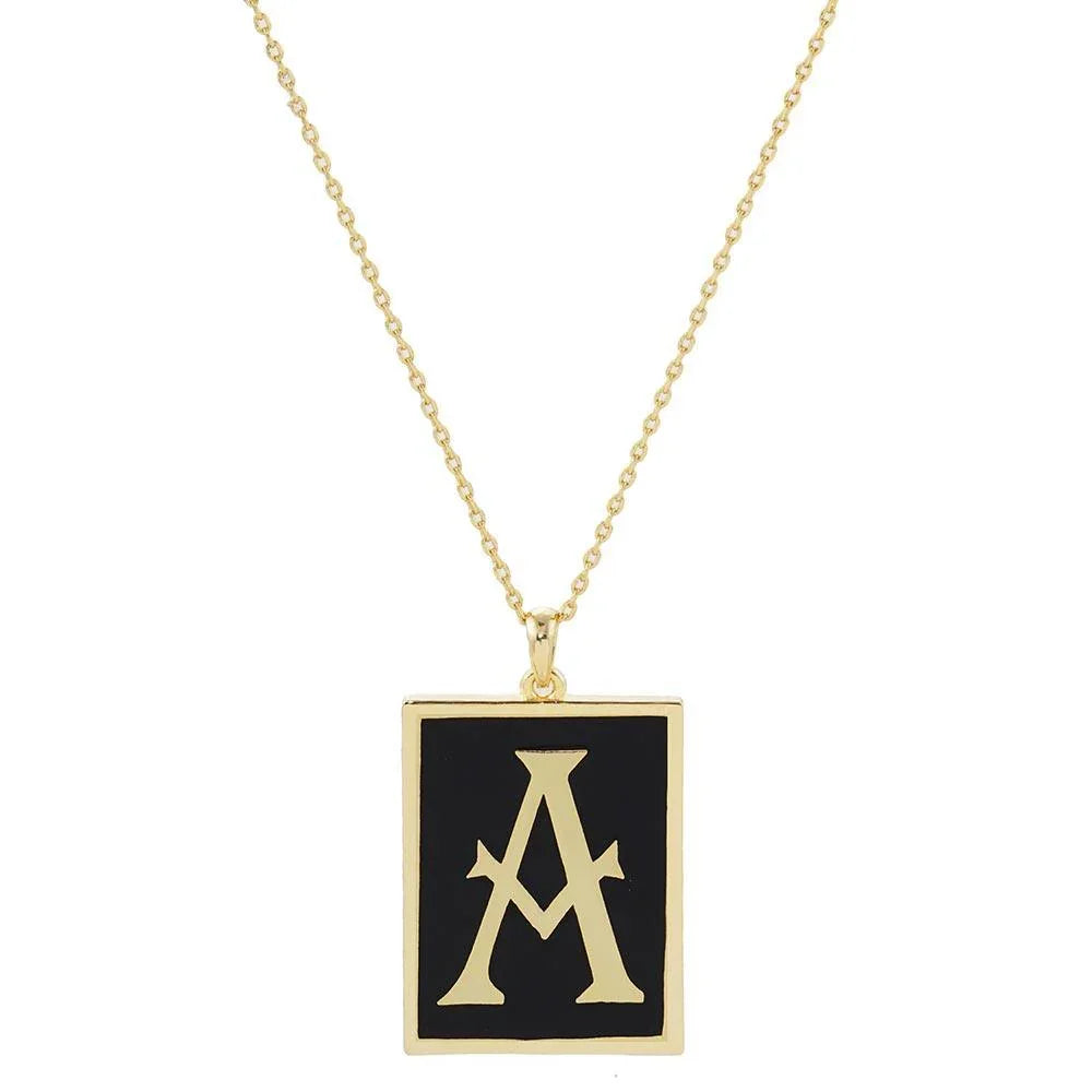 Letter A Gold Dipped Enamel Rectangle Monogram Pendant Necklace - Jewelry Store by Erik Rayo