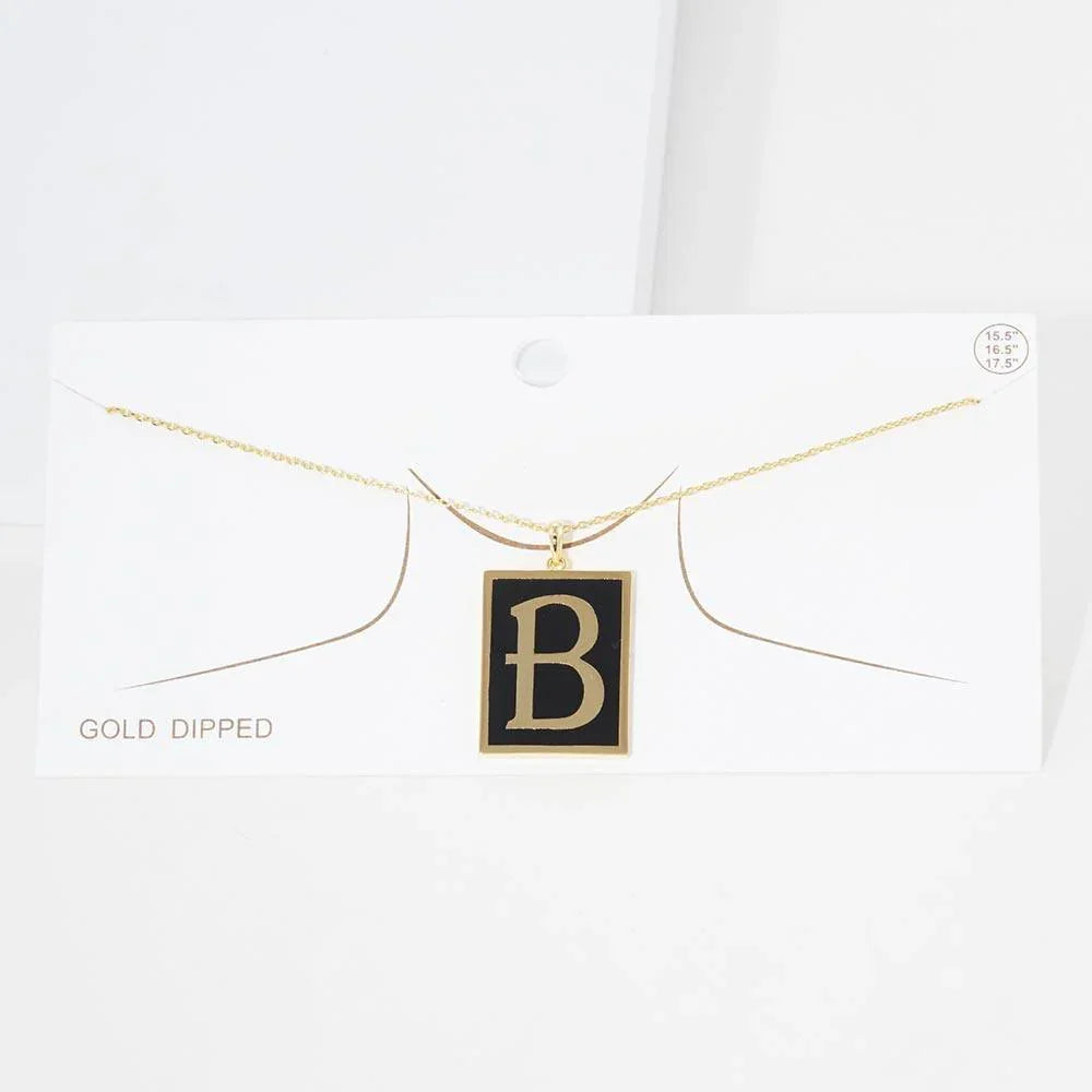 Letter B Gold Dipped Enamel Rectangle Monogram Pendant Necklace - Jewelry Store by Erik Rayo