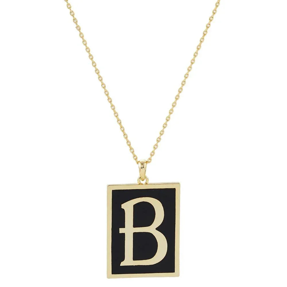 Letter B Gold Dipped Enamel Rectangle Monogram Pendant Necklace - Jewelry Store by Erik Rayo