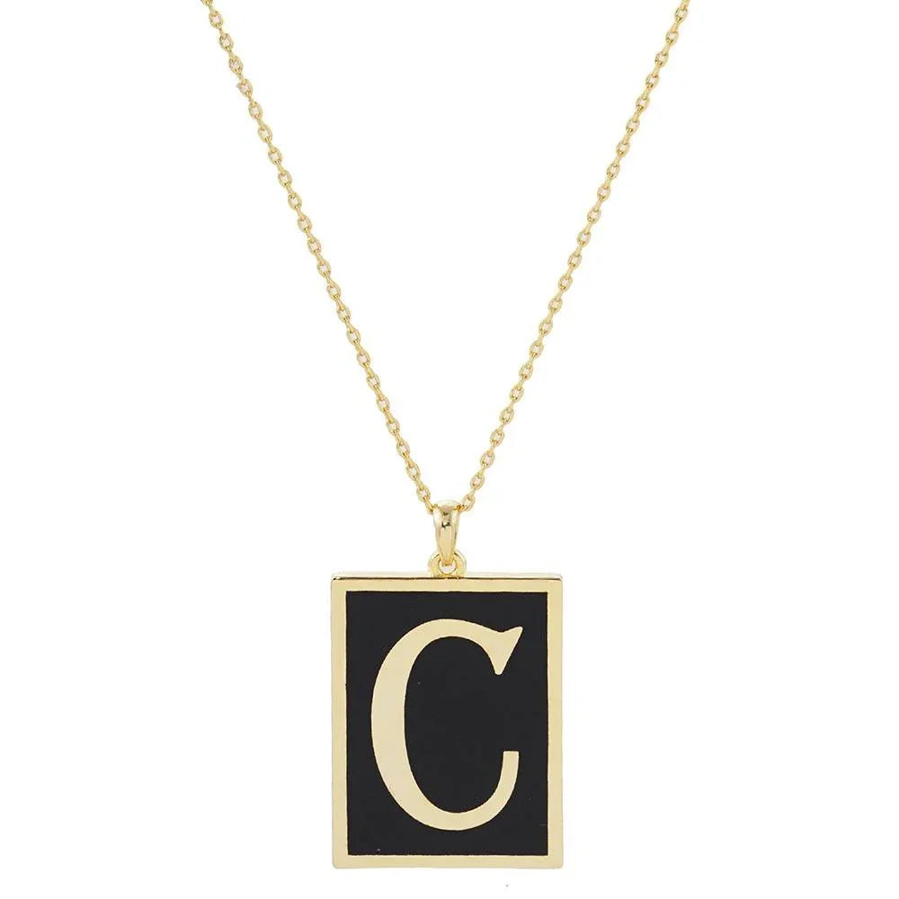 Gold -C- Gold Dipped Enamel Rectangle Monogram Pendant Necklace - Jewelry Store by Erik Rayo