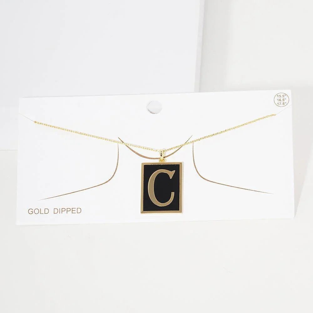 Gold -C- Gold Dipped Enamel Rectangle Monogram Pendant Necklace - Jewelry Store by Erik Rayo