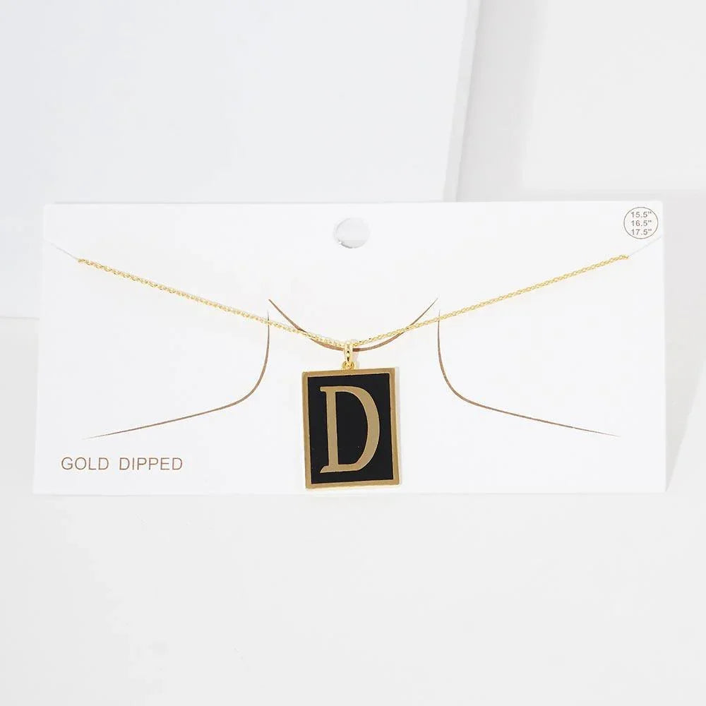 Letter D Gold Dipped Enamel Rectangle Monogram Pendant Necklace - Jewelry Store by Erik Rayo
