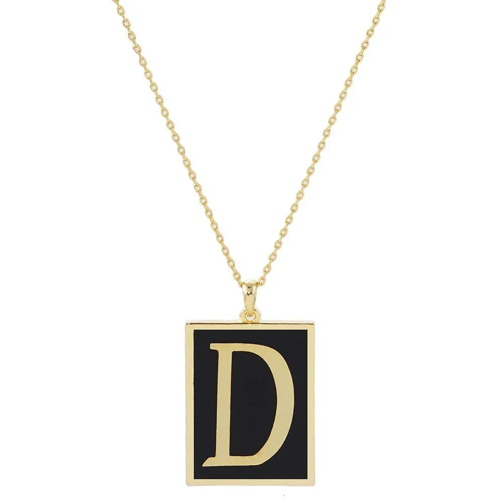 Letter D Gold Dipped Enamel Rectangle Monogram Pendant Necklace - Jewelry Store by Erik Rayo