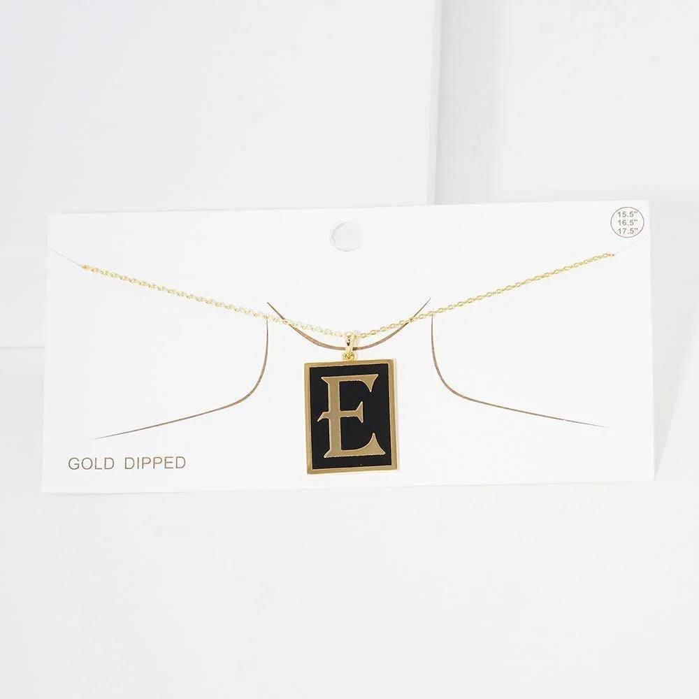 Letter E Gold Dipped Enamel Rectangle Monogram Pendant Necklace - Jewelry Store by Erik Rayo