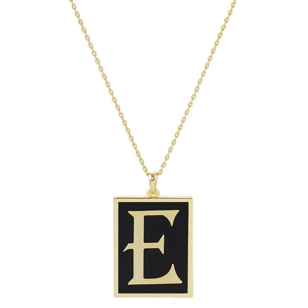 Letter E Gold Dipped Enamel Rectangle Monogram Pendant Necklace - Jewelry Store by Erik Rayo