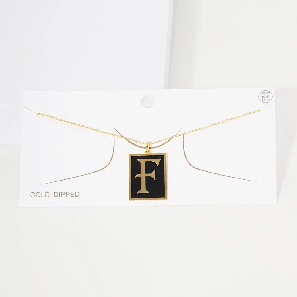 Letter F Gold Dipped Enamel Rectangle Monogram Pendant Necklace - Jewelry Store by Erik Rayo