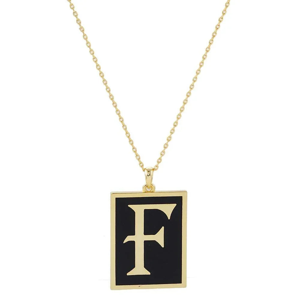 Letter F Gold Dipped Enamel Rectangle Monogram Pendant Necklace - Jewelry Store by Erik Rayo