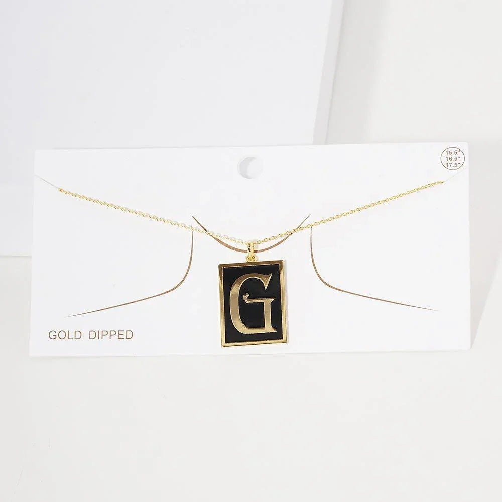 Letter G Gold Dipped Enamel Rectangle Monogram Pendant Necklace - Jewelry Store by Erik Rayo