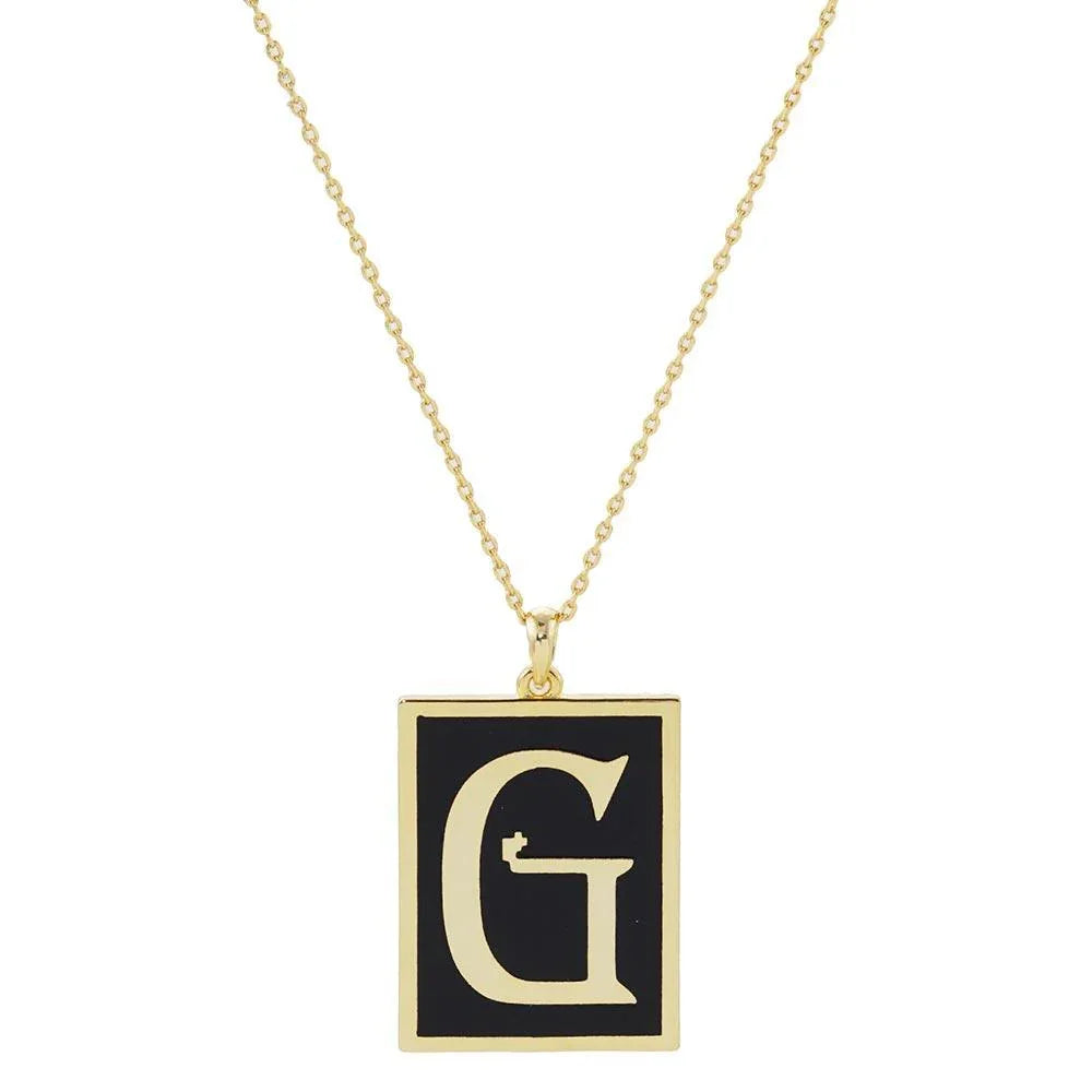 Letter G Gold Dipped Enamel Rectangle Monogram Pendant Necklace - Jewelry Store by Erik Rayo