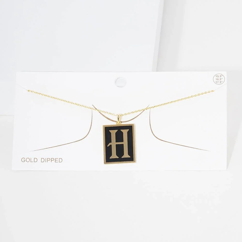 Letter H Gold Dipped Enamel Rectangle Monogram Pendant Necklace - Jewelry Store by Erik Rayo
