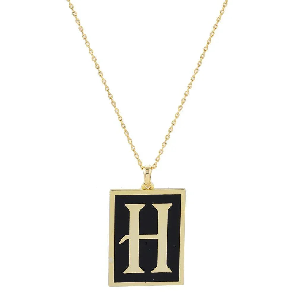Letter H Gold Dipped Enamel Rectangle Monogram Pendant Necklace - Jewelry Store by Erik Rayo