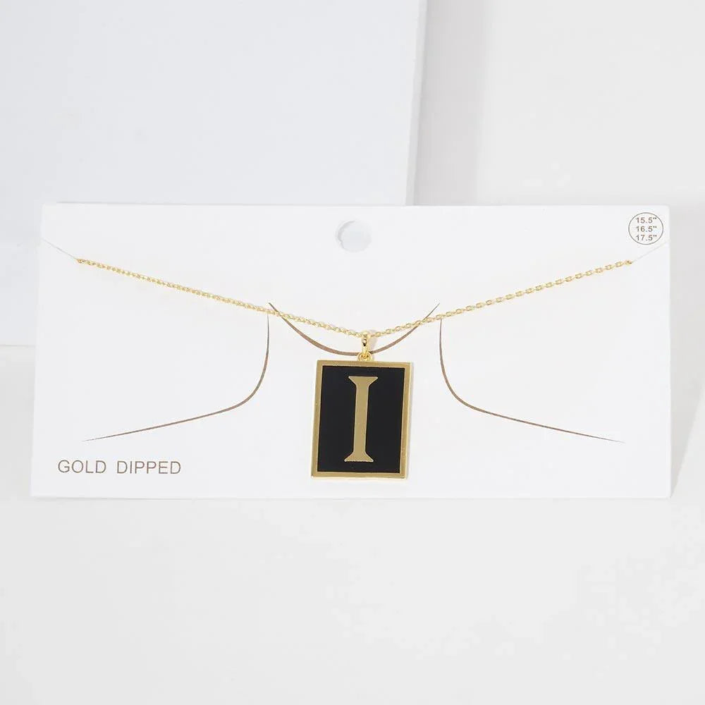 Letter I Gold Dipped Enamel Rectangle Monogram Pendant Necklace - Jewelry Store by Erik Rayo