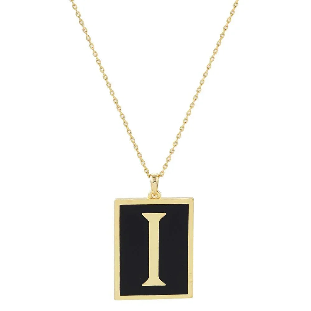 Letter I Gold Dipped Enamel Rectangle Monogram Pendant Necklace - Jewelry Store by Erik Rayo