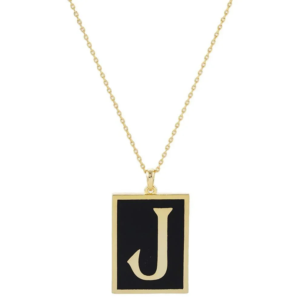 Letter J Gold Dipped Enamel Rectangle Monogram Pendant Necklace - Jewelry Store by Erik Rayo