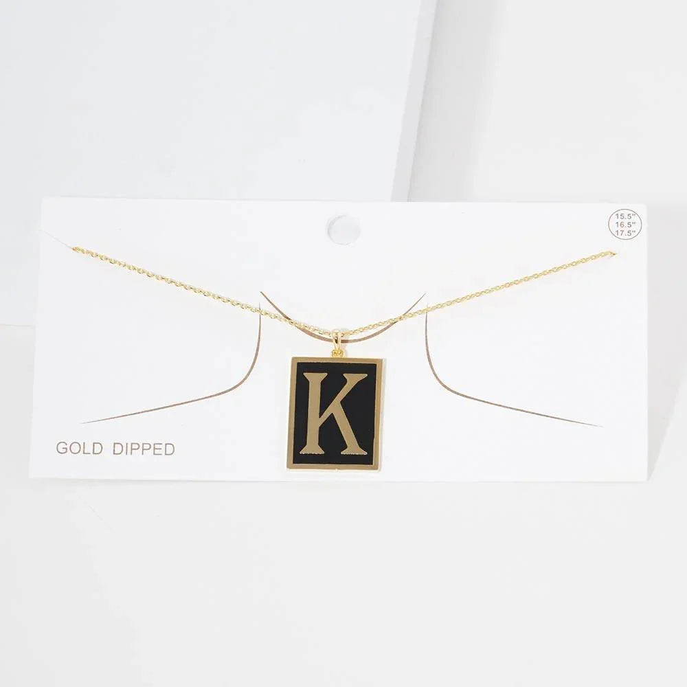 Letter K Gold Dipped Enamel Rectangle Monogram Pendant Necklace - Jewelry Store by Erik Rayo