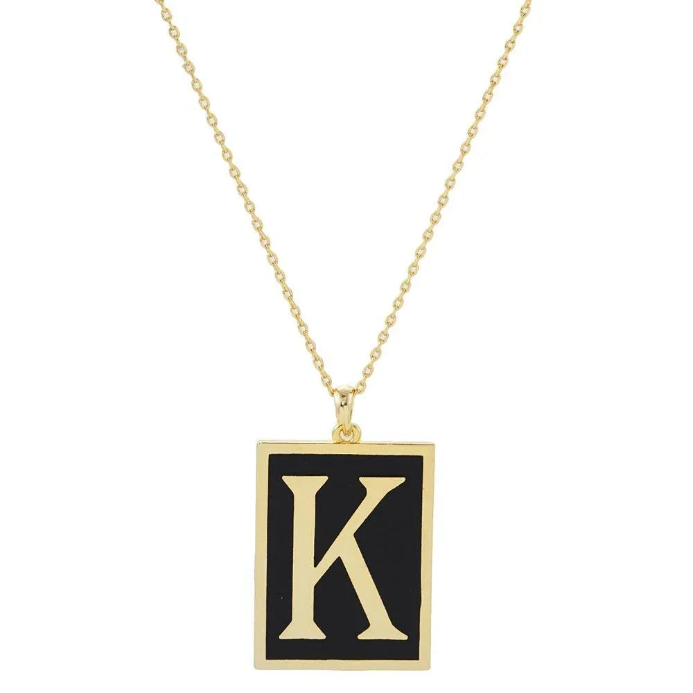 Letter K Gold Dipped Enamel Rectangle Monogram Pendant Necklace - Jewelry Store by Erik Rayo