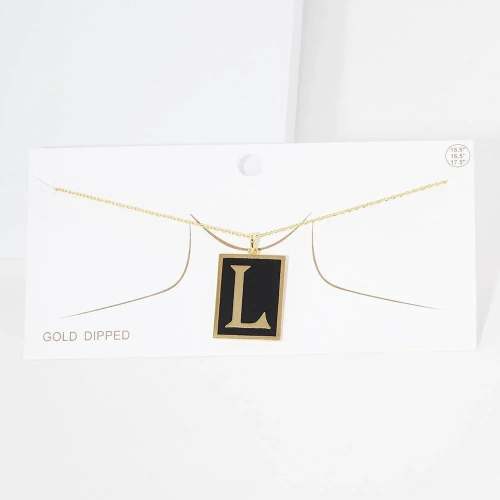 Letter L Gold Dipped Enamel Rectangle Monogram Pendant Necklace - Jewelry Store by Erik Rayo