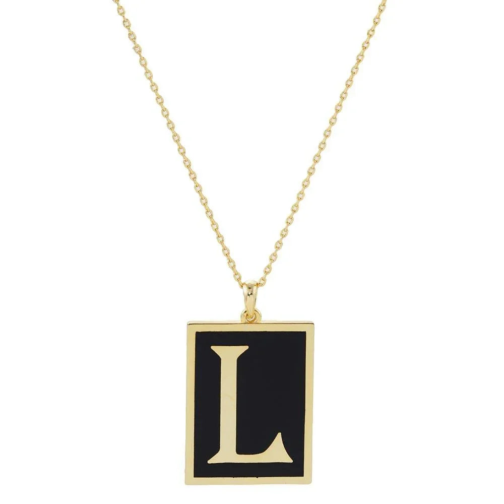 Letter L Gold Dipped Enamel Rectangle Monogram Pendant Necklace - Jewelry Store by Erik Rayo