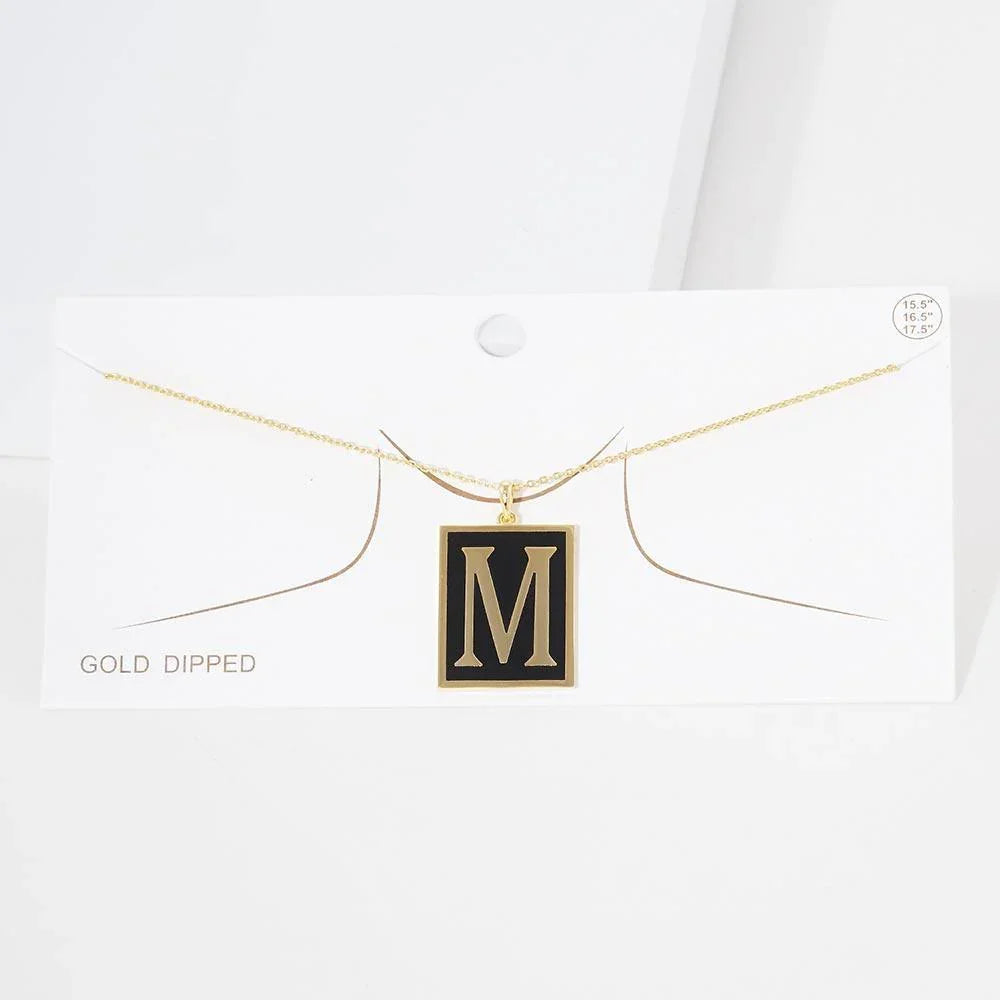 Letter M Gold Dipped Enamel Rectangle Monogram Pendant Necklace - Jewelry Store by Erik Rayo