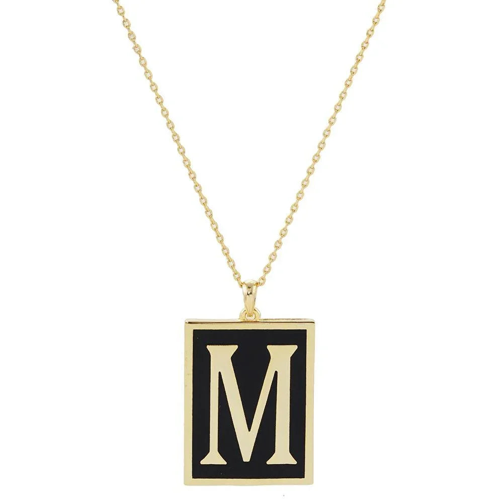 Letter M Gold Dipped Enamel Rectangle Monogram Pendant Necklace - Jewelry Store by Erik Rayo